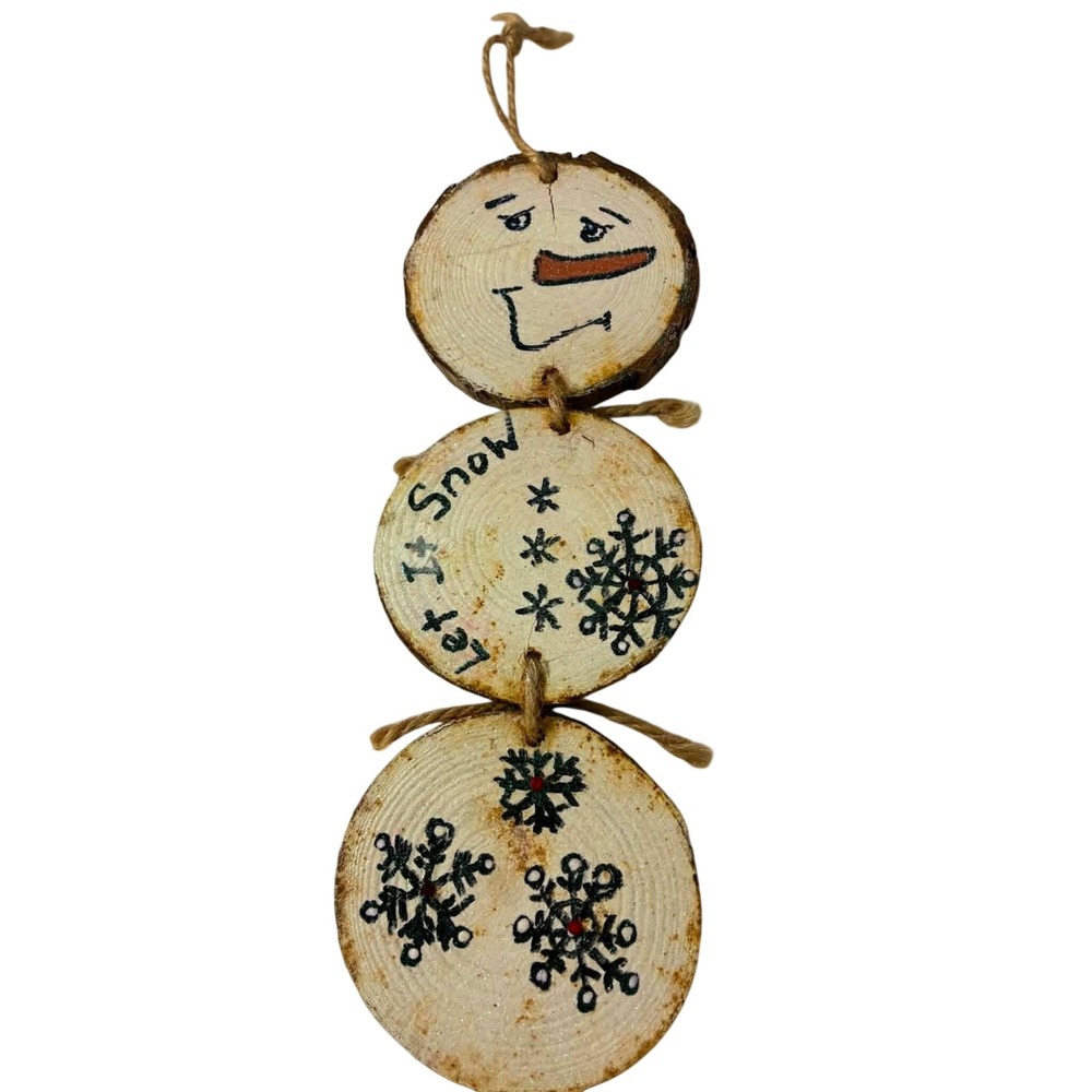Handmade Wood Slice Snowman Wall Hanging‎ Christmas Ornament Rustic Cabin